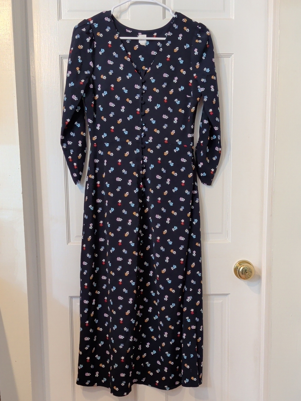 Women’s Navy Floral Button-Front Midi Dress